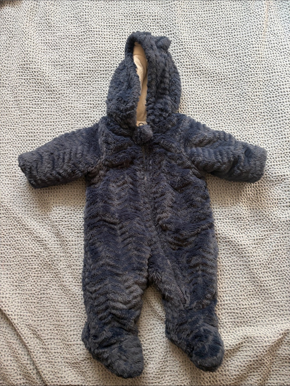 wonder nation Navy Plush Hooded Baby One-Piece Footie